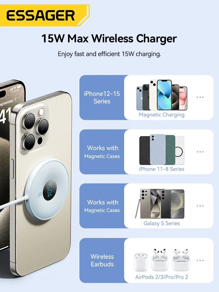 Magnetic 15W Wireless Charger with Digital Display for iPhone Tidesmit
