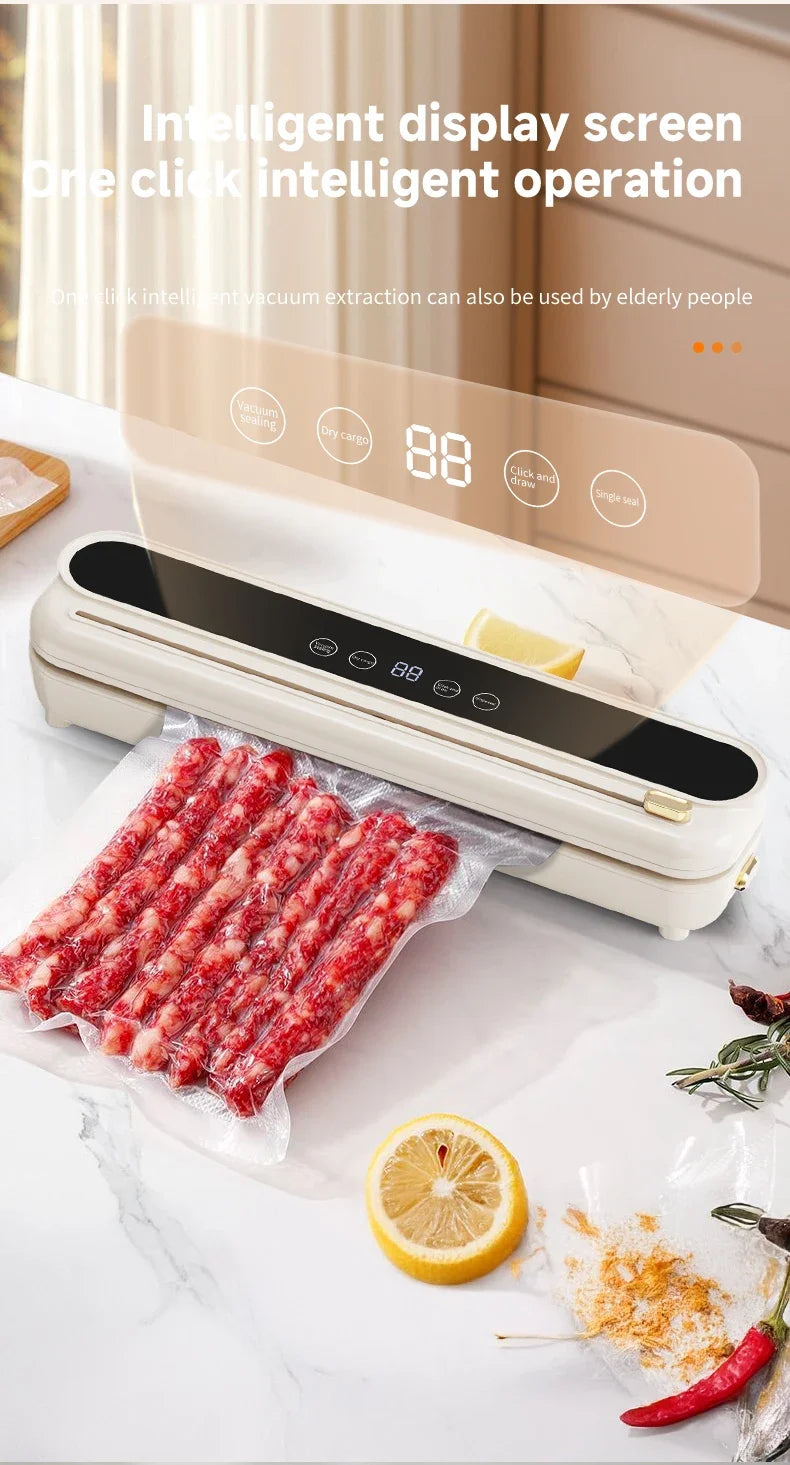 2026 New Electric Vacuum Sealer Built‑in Cutter Dry Wet Mode Automatic Food Sealer Kitchen Food Preservation Packaging Machine
