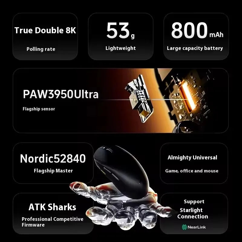 ATK A9 PLUS ULTRA Series Mouse Dual 8K Wireless Mouse Bluetooth Lightweight PAW3950 Ultra Nordic52840 E-sports Mice Gift