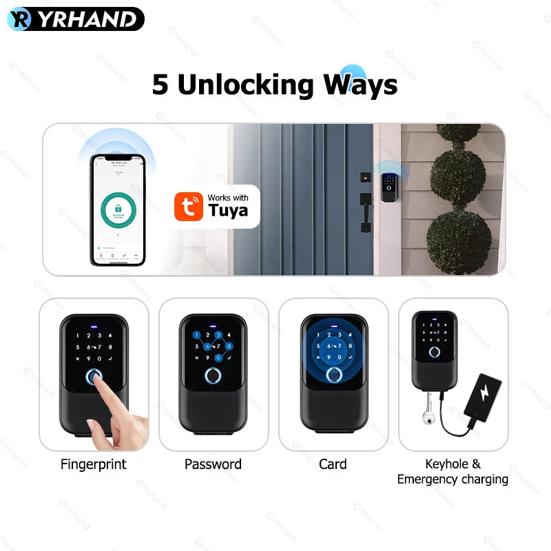 YRHAND TTlock Password Smart Fingerprint Digital Card Inteligente Tuya Electronic Portable IP66 Lock Boxes For Smart Home