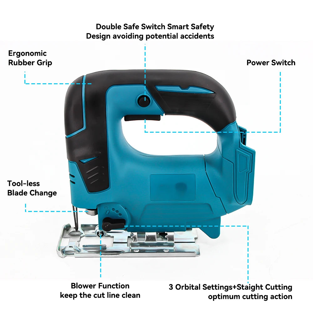 Podofo 2600RPM Electric Cordless Curved Saw Jig Saw Woodworking Cutting Machine for Makita 18V Battery