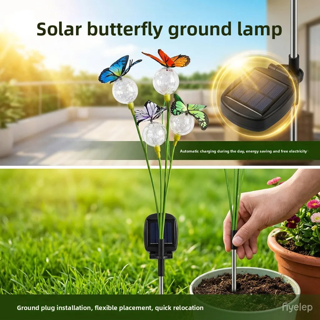Solar Outdoor Light Butterfly Bobble Ball Swing Lamp Garden Yard Lawn Landscape Decor Light