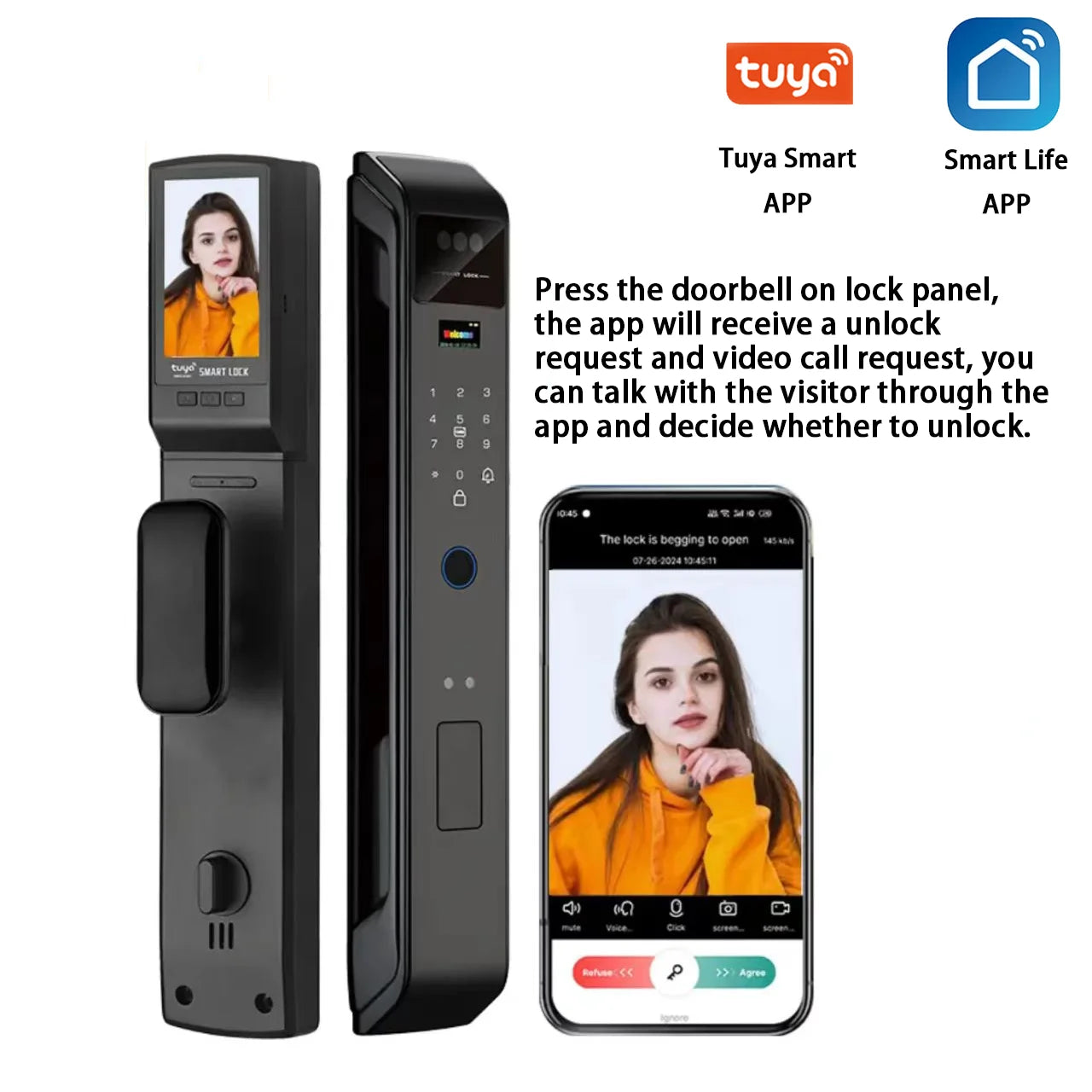 WIfi Tuya APP Remote Unlock Voice Intercom 3D Face Recognition Smart Door Lock With Camera Fingerprint Password Digitl Door Lock