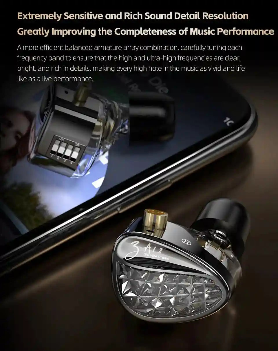 Wired In-Ear Monitors - Hybrid 2DD+4BA HiFi Drivers Black Tidesmit