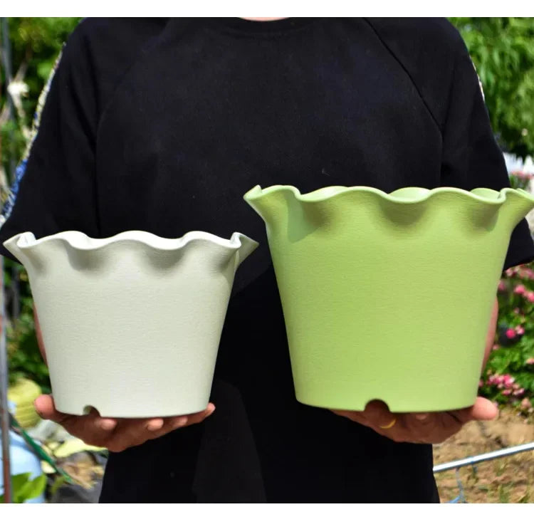 Flower Pot Lotus Leaf Edge Household Thickened Plastic Indoor Balcony Lily Wind and Wave Edge Pot 2pcs (Flower Pots Bases)