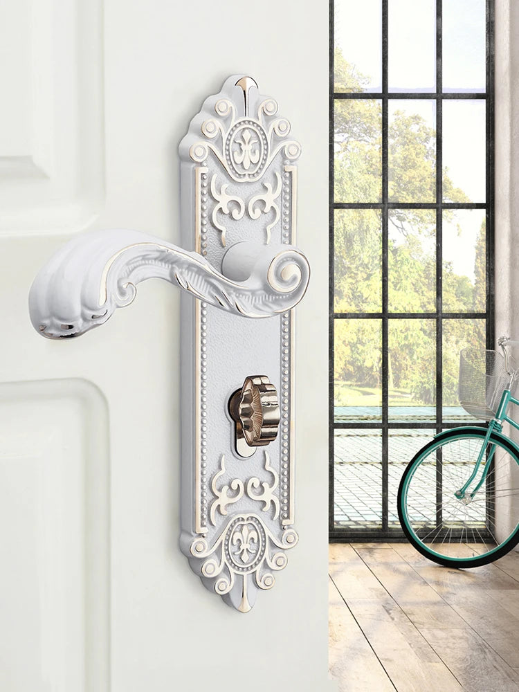 KAK European Style Gold Door Locks with Keys Door Handle Ivory White Security Entrance Door Lock Mute Anti-theft Door Hardware