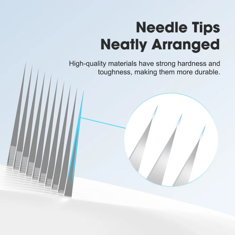 S2 derma stamp 140-pin microneedle close-up showing high-quality, durable, neatly arranged surgical steel needle tips.