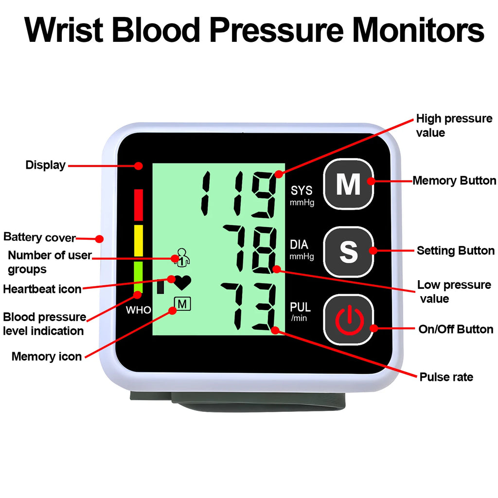 Smart Electronic Bp Monitors High Accurate BP Monitors Wrist Blood Pressure Monitor Tonometer Digital Sphygmomanometer