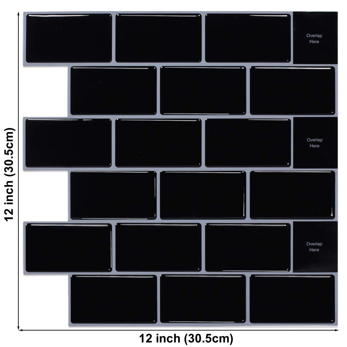 Black rectangular 3D mosaic vinyl wallpaper tiles, self-adhesive peel-and-stick sheet