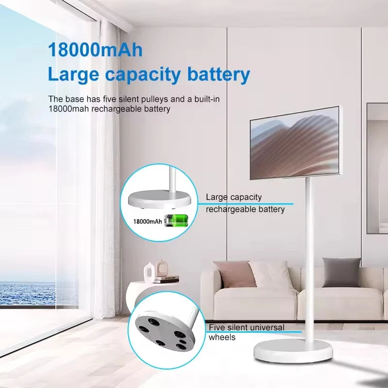 21.5 Inch Portable Smart TV 8-Core CPU Android OS LED Touch Screen Built-In Speaker Mobile Monitor Rotatable Touch Screen TV