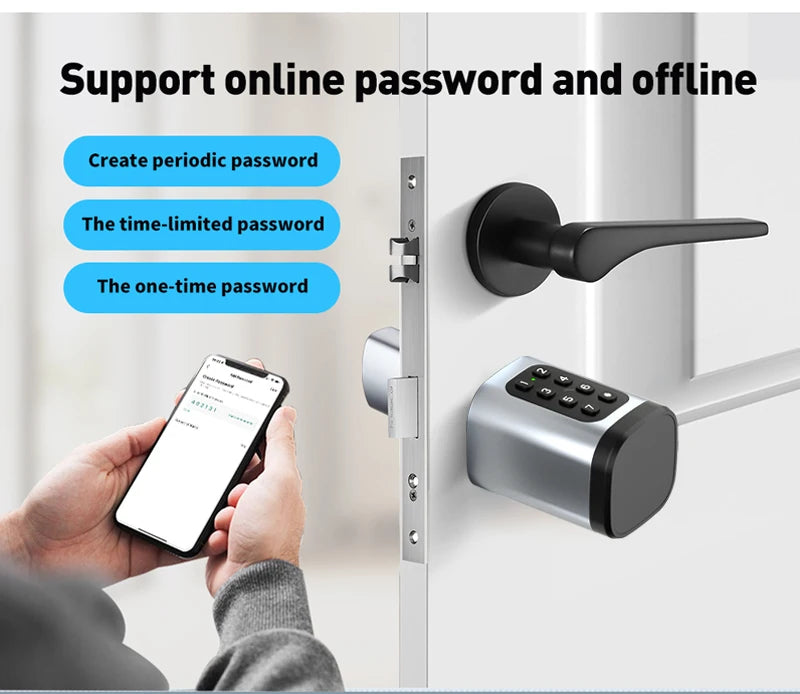 Support Tuya App Intelligent Plug-in Lock IP65 Biometric Fingerprint App Control Cylindrical Bolt Alex/Google Home/Office Door