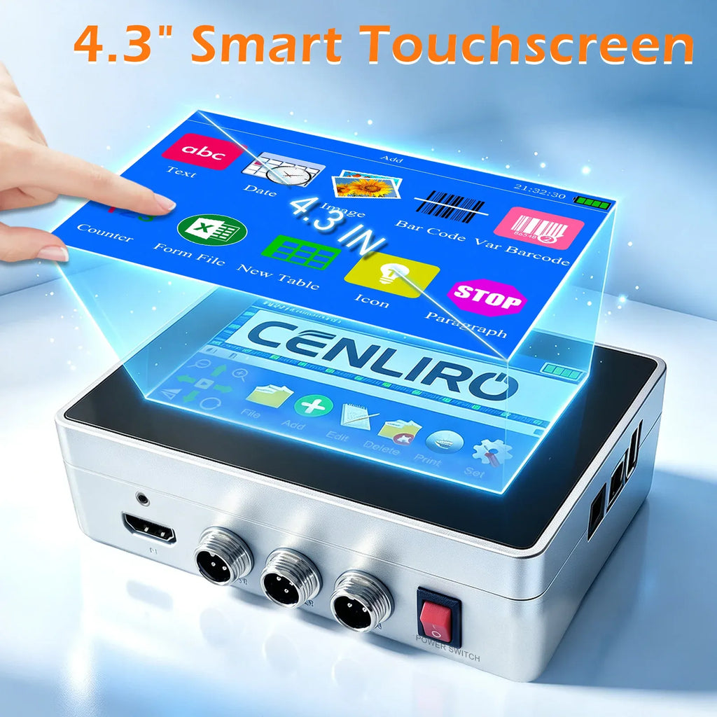 Cenliro CL3200 12.7/25.4mm Industrial Online Inkjet Printer with 4.3'' Screen for QR Barcode Batch Number Logo Date Coding