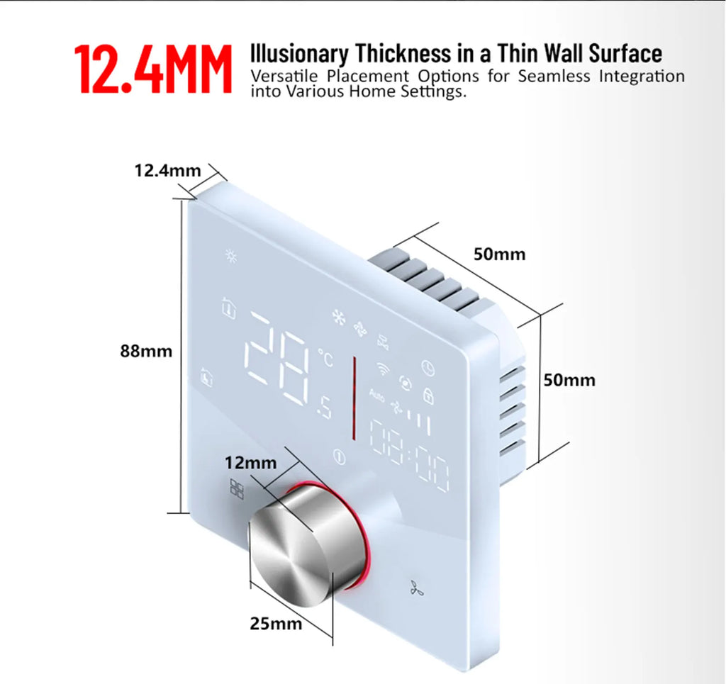 2/4 pipe wifi thermostat central air conditioning 3-speed fan coil rotating temperature adjustment voice TUYA  Alexa 24V