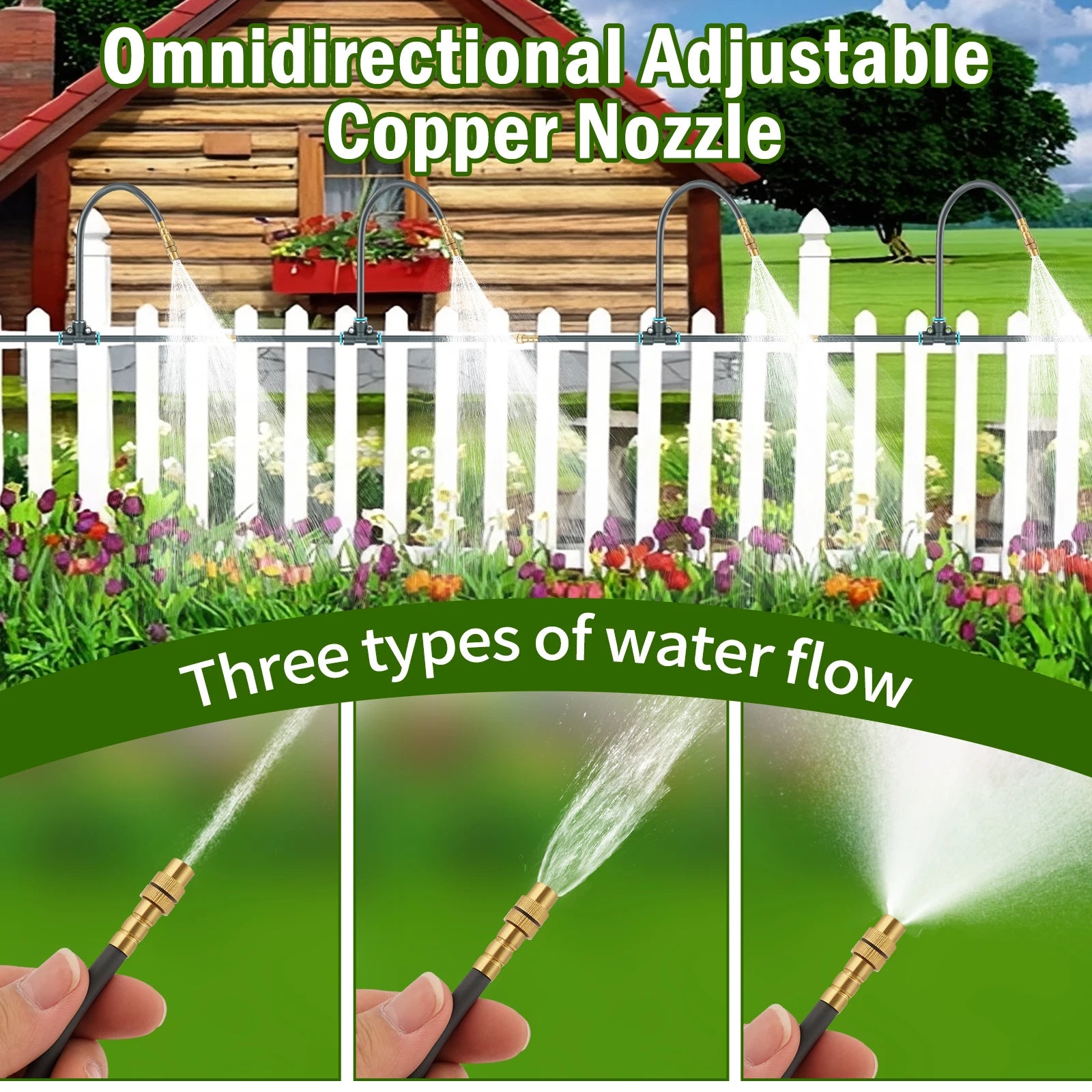 30M 1/4inch Drip Irrigation System Garden Automatic Watering Kit with 360° Adjustable Copper Nozzles for Greenhouse Lawn