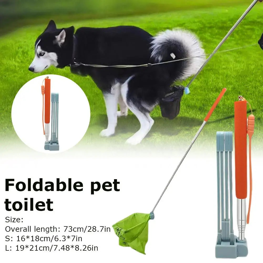 28.7-inch foldable steel pet poop scooper with long handle for easy, hygienic dog waste cleanup.