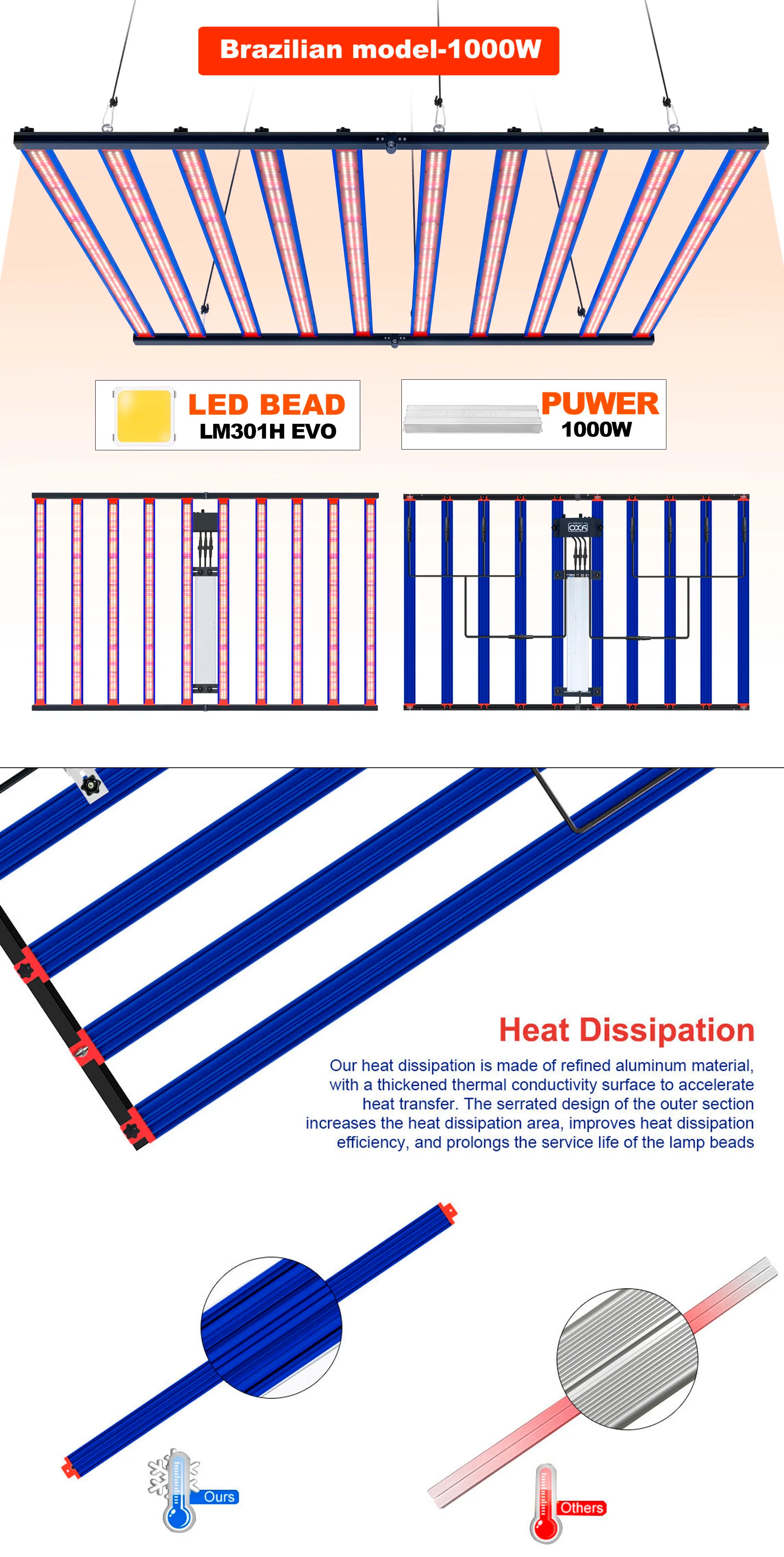 650W 1000W  LM301H EVO MeanWell LED Grow Light Bar Timmer UV IR On/Off For Indoor Flower Tent Plant Growth Phyto Lamp