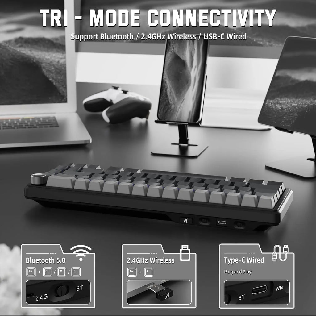 ATTACK SHARK X66 65% Wireless Mechanical Keyboard with Knob, 66 Keys Gasket Hot Swap RGB Gaming Keyboard, Linear Switch,