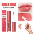 Non-stick butter lip gloss in shade #5, featuring a moisturizing, mirror-like finish and long-lasting pink pigment.