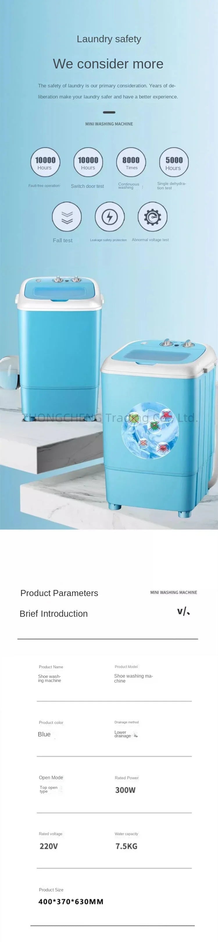 Tidesmit 7.5 Kg semi-automatic portable shoeshine washing machine for small household or apartment laundry use