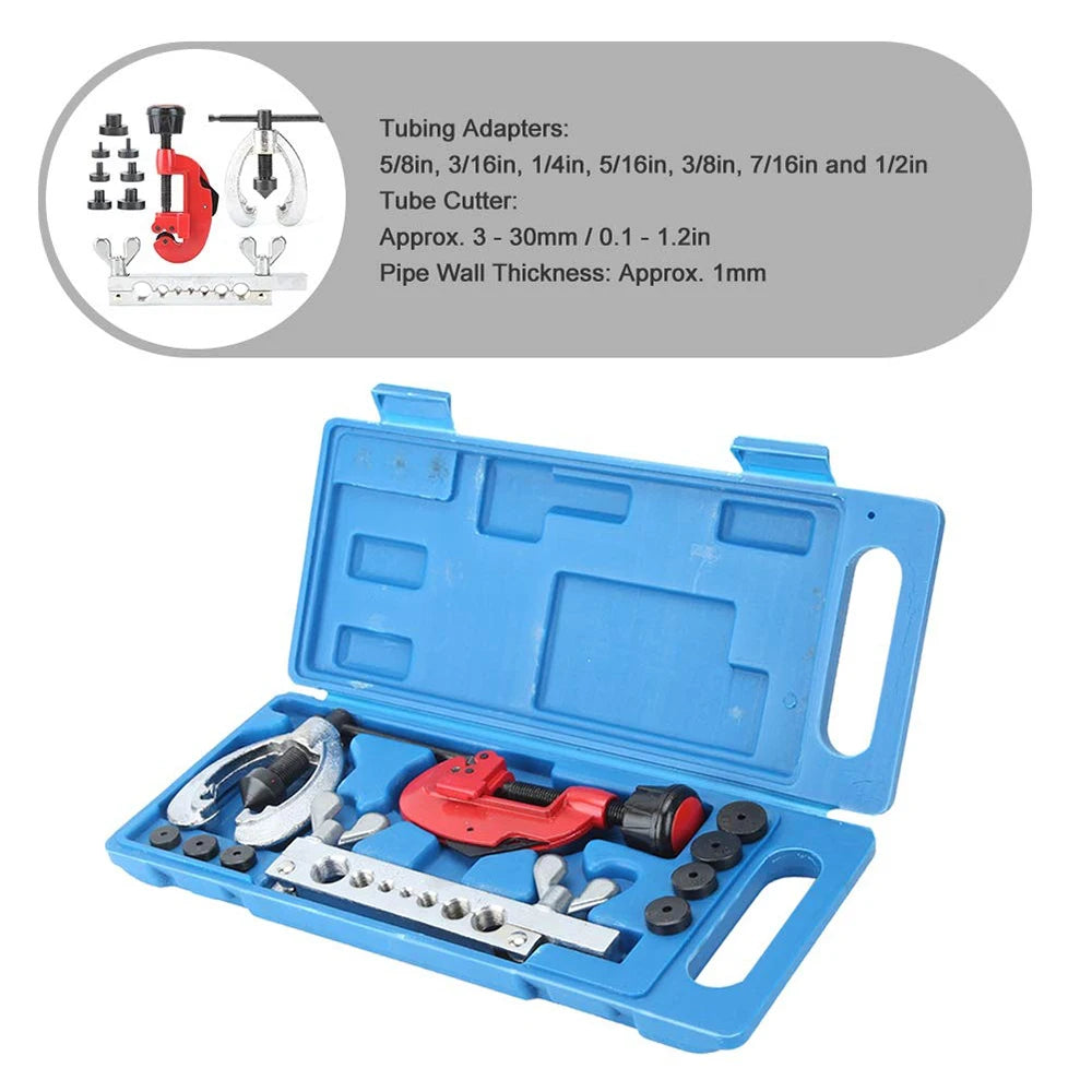 Podofo 10Pcs Copper Brake Line Repair Tool Kit Double Flaring Dies Clamp Tube Cutter Brake Fuel Pipe Tool Set with Box