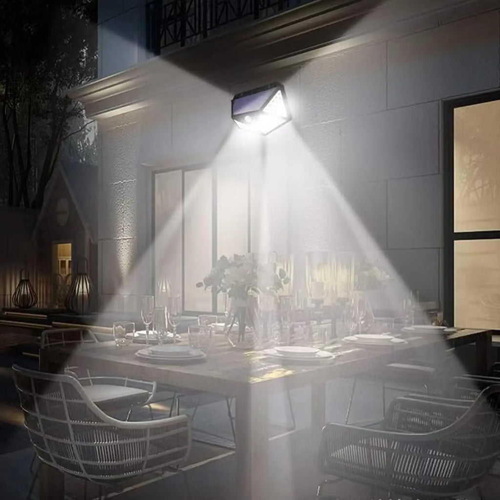 4Pack 100 LED Outdoor Solar Lights with Motion Sensor and 3 Lighting Modes, IP65 Waterproof Solar Wall Lights Ideal for Garden Patio Yard