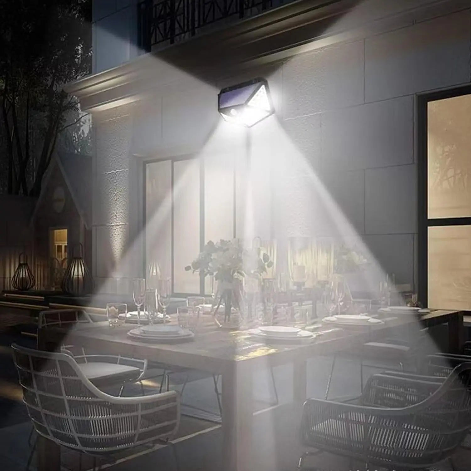 4Pack 100 LED Outdoor Solar Lights with Motion Sensor and 3 Lighting Modes, IP65 Waterproof Solar Wall Lights Ideal for Garden Patio Yard