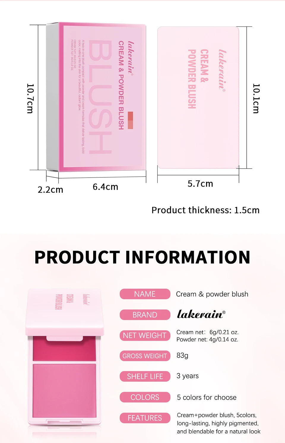 Tidesmit Cream and Powder Blush Palette featuring highly pigmented peach and pink shades for long-lasting face makeup