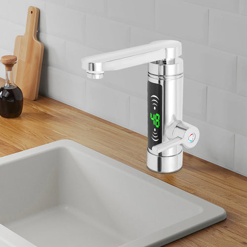 Stainless steel electric instant water heater faucet with waterfall spout and LED display