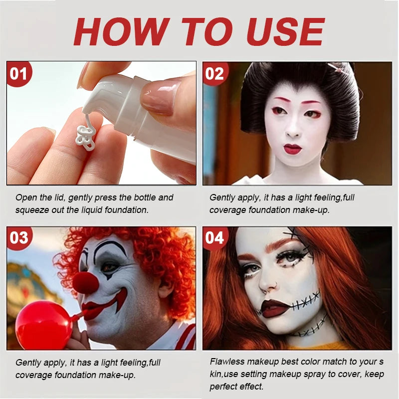 Tidesmit professional white matte face foundation for cosplay and gothic makeup texture close-up