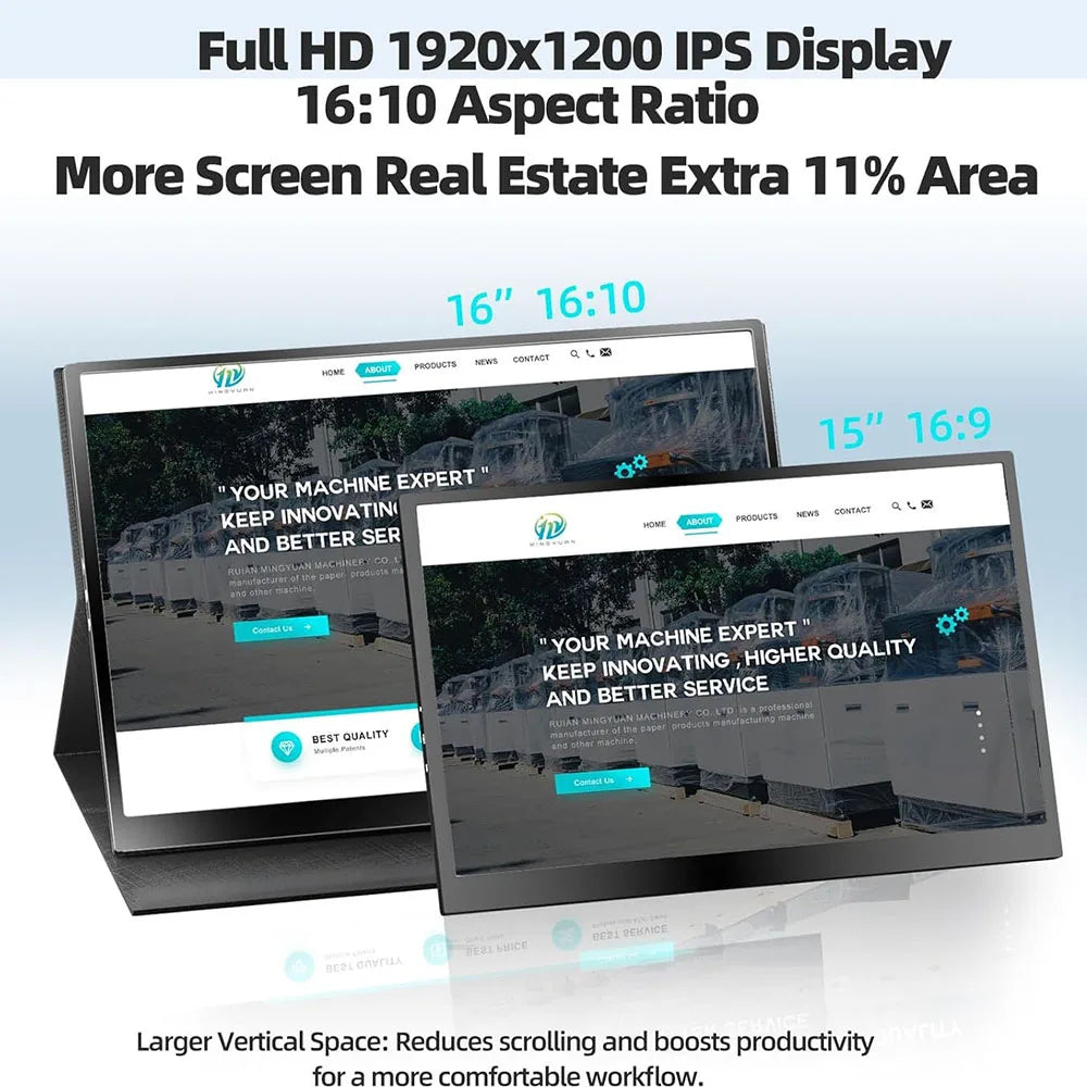 16inch Touch Portable Monitor 1920*1200P FHD IPS Screen 100%sRGB 300Nits HDR Display for Laptop/PC/Phone/Dex/PS4/PS5/SWITCH