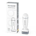 White Bio Needle 120-pin adjustable derma stamp for microneedling, beard growth, and skin rejuvenation in box.