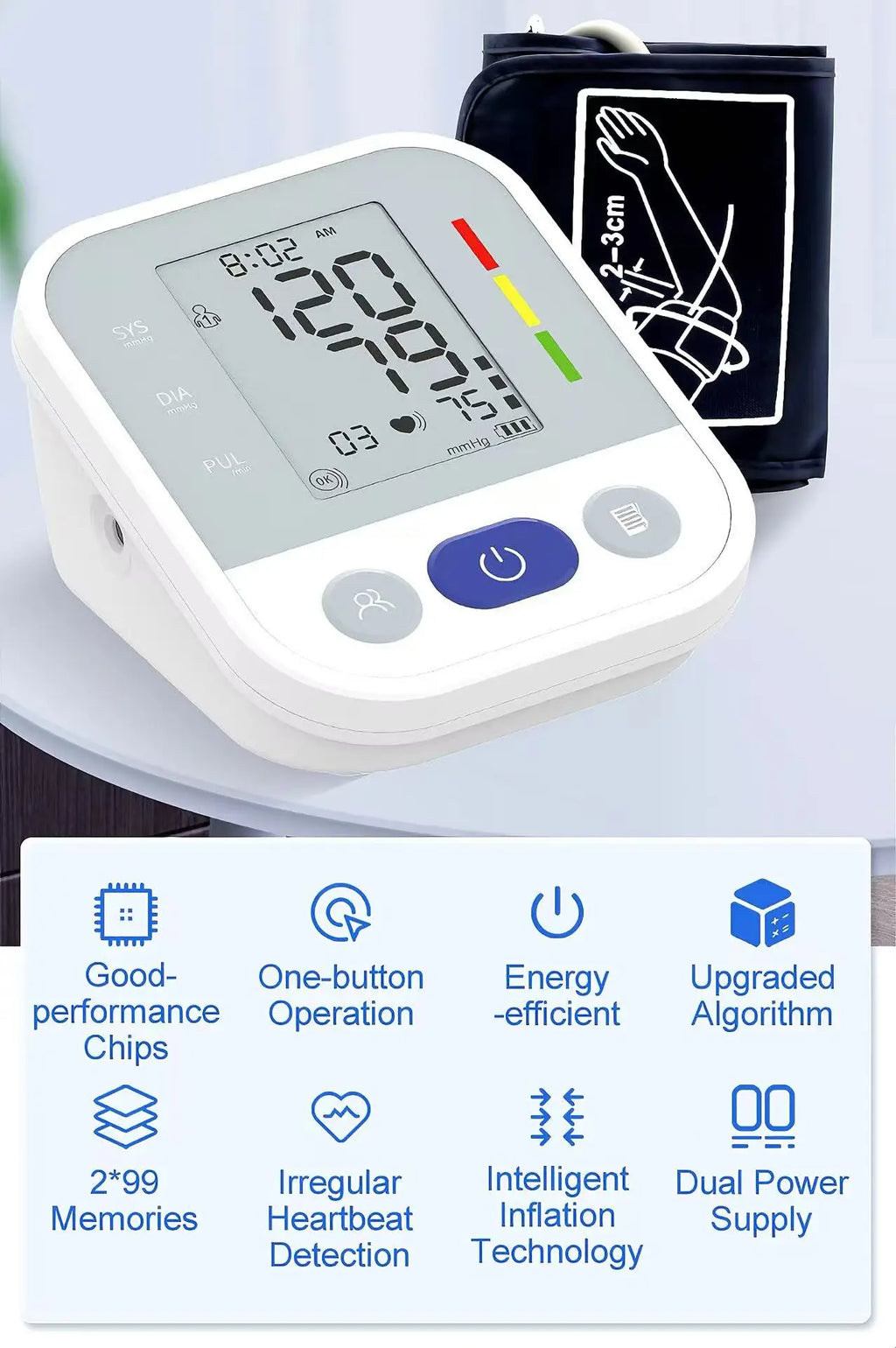 Automatic Upper Arm Blood Pressure Monitor Medical High Precision BP Tester Smart Digital Sphygmomanometer for Home Hospital