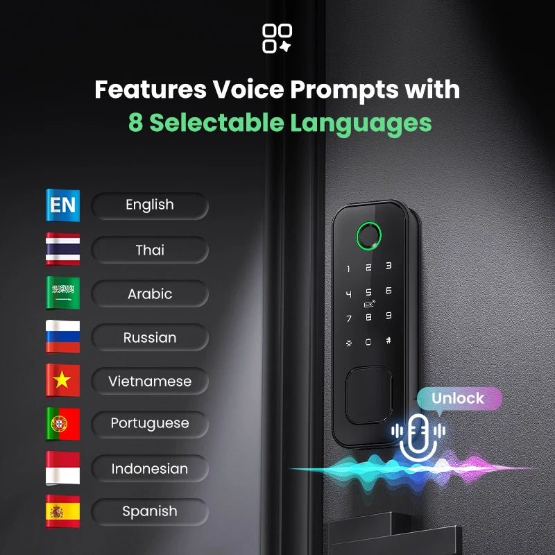 Tuya WiFi 8 Language Fingerprint IP66 Waterproof Outdoor Gate Passcode RFID Card Keyless Smart Rim Lock for Home