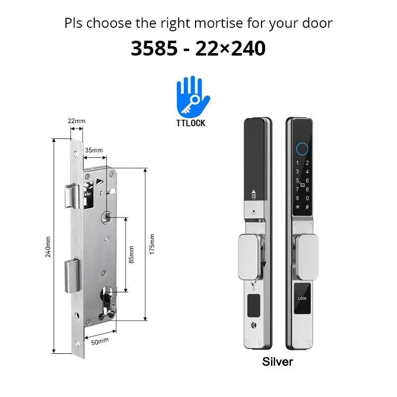 Slim 3.5cm Waterproof Aluminum Smart Door Lock with TTLock Bluetooth Fingerprint Password IC Card APP Control for Sliding Doors