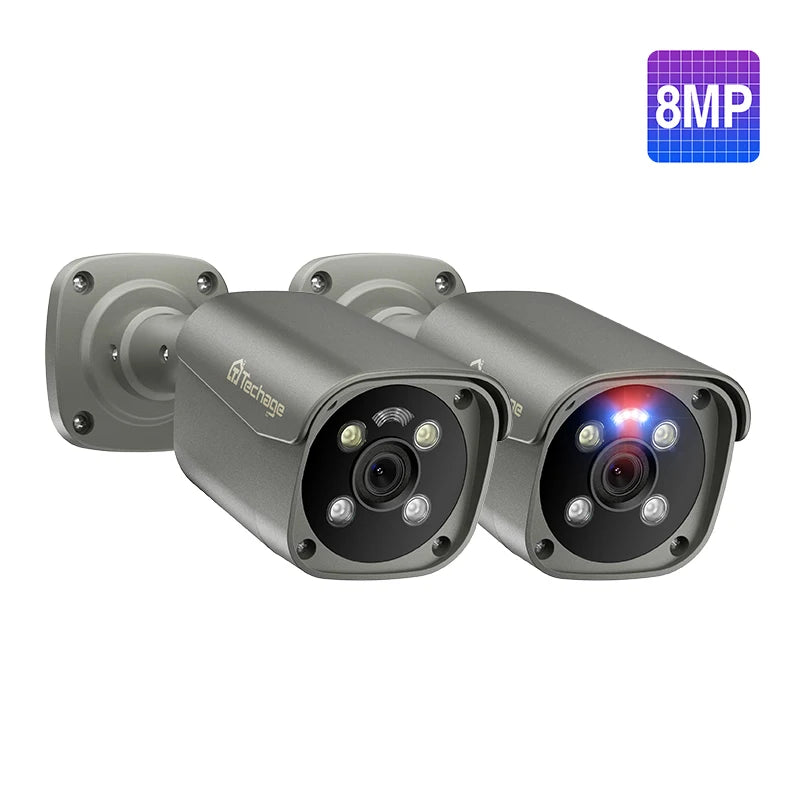 Gray outdoor security POE bullet cameras with dual black lenses and LED indicators