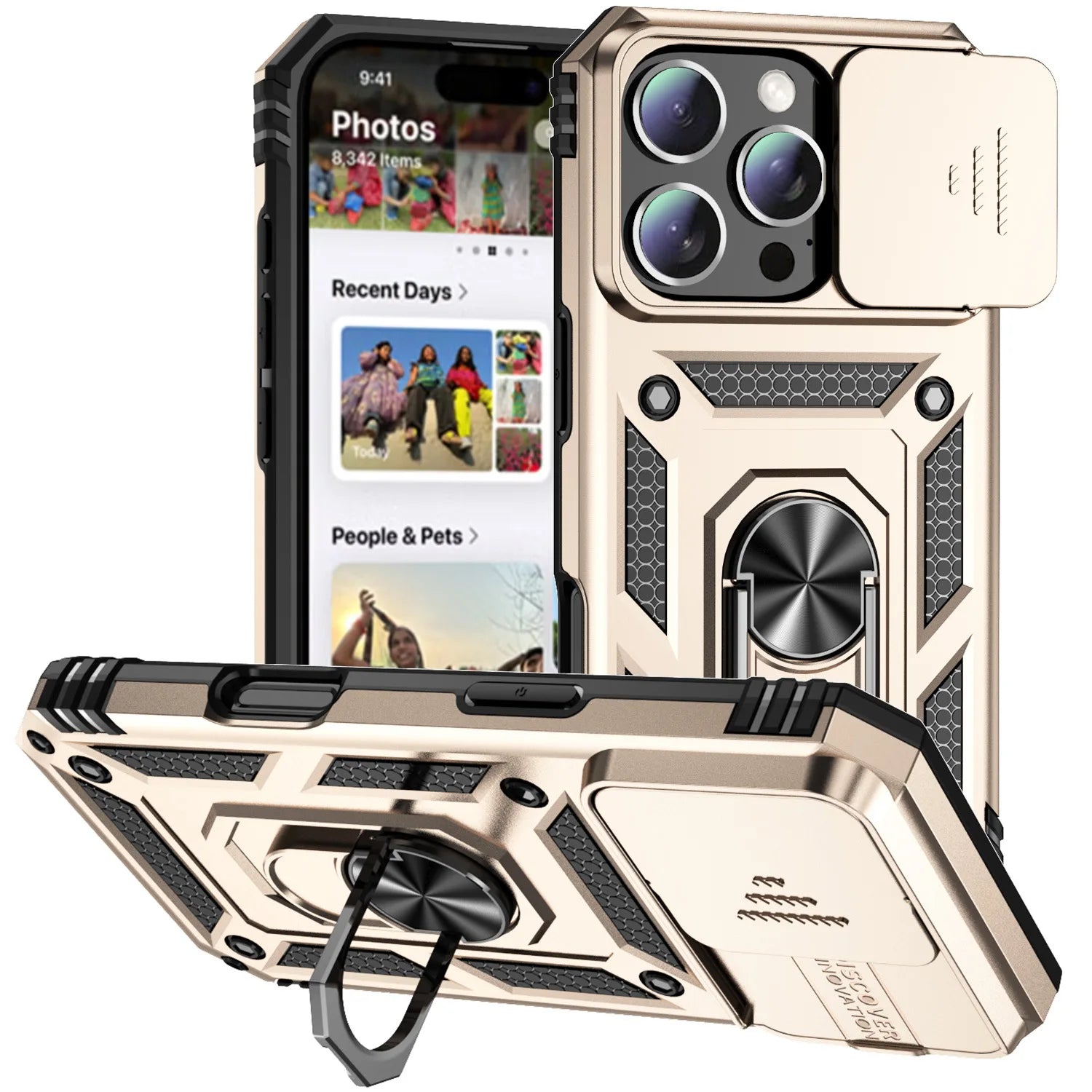 iPhone 16 Pro Max Case with Ring Stand and Lens Cover - Tidesmit Gold Tidesmit