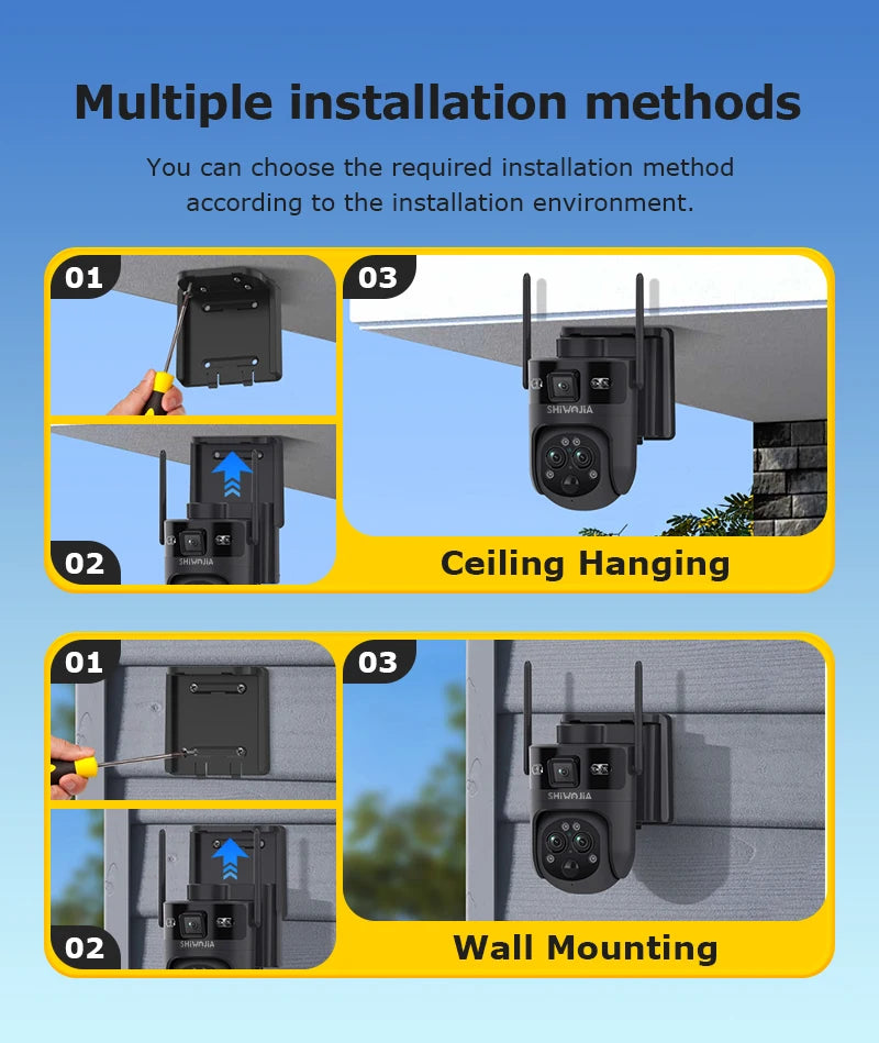 SHIWOJIA 15X 6M PSolar Camera 4G SIM/WIFI Three Lens Recording AI Human/Pet/Vehicle Auto Tracking Camera IP65 Waterproof