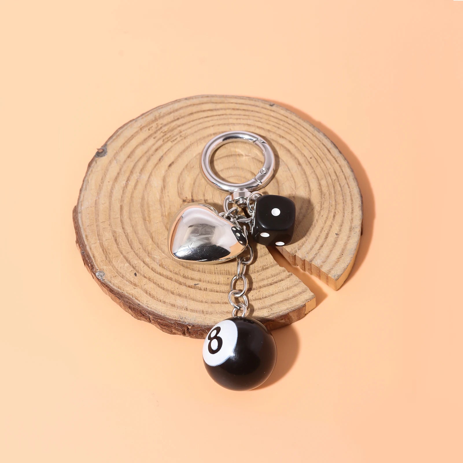 Punk Hiphop Black Dice No. 8 Billiards Keychain Y2K Pink Lucky Dice Starburst Pendant Bag Charms Hangings Ornament Accessories