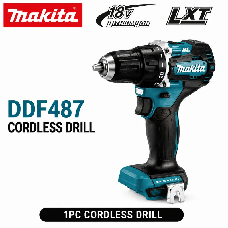 Original Makita 18V Cordless Drill Brushless High Torque Electric Drill DDF487 + Battery Pack BL1860B BL1840 DIY Professional Tool EU Fast Shipping