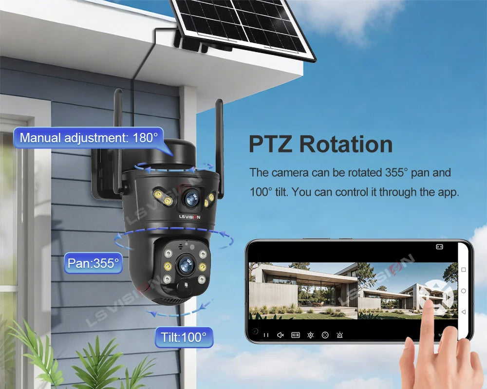 LS VISION 4G /WIFI Outdoor Solar Camera 8MP Dual Lens PIR Sim Card Built in Night Vision Waterproof Security Camera Battery CCTV