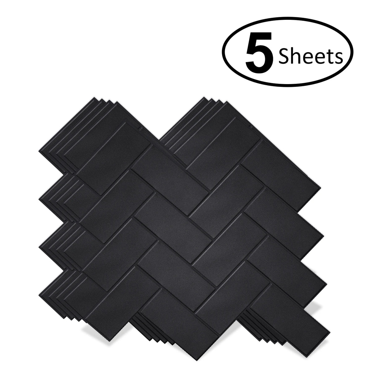 Black herringbone peel-and-stick backsplash tile sheets, 5-sheet pack