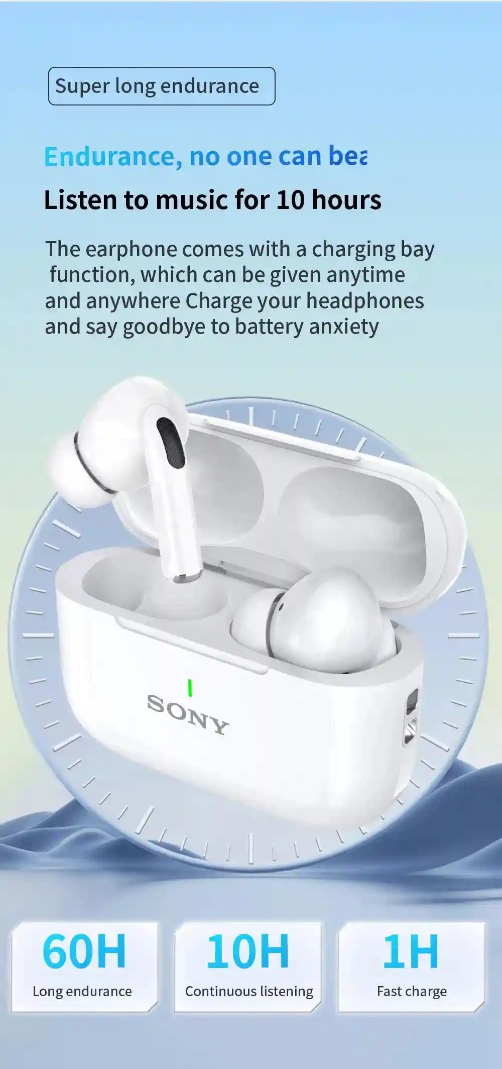 Sony A7 Wireless Headphones - White Over-Ear Bluetooth Earbuds Tidesmit