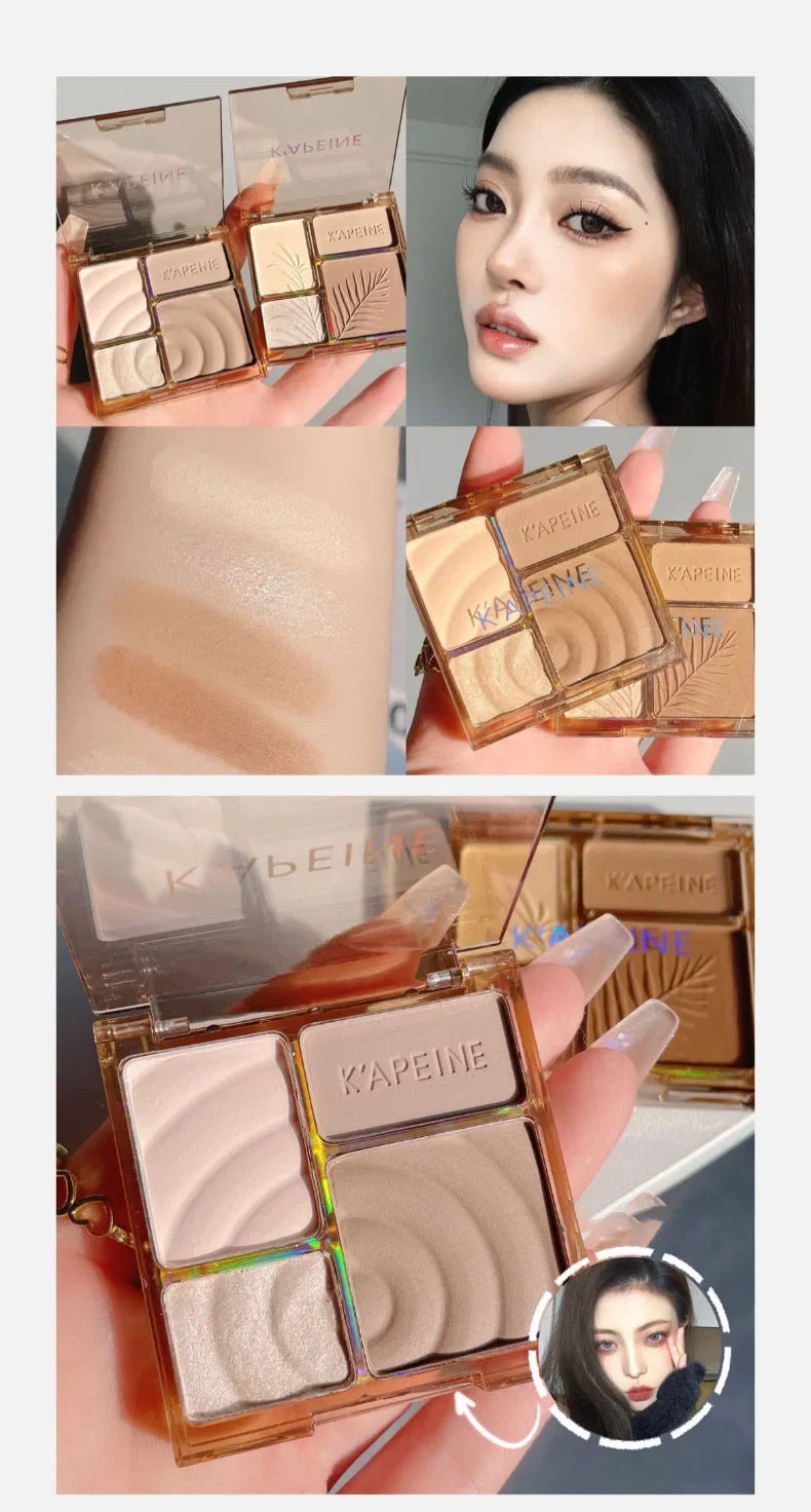 Tidesmit 4Colors matte highlighter and bronzer contour palette for 3D facial sculpting and luminous eye makeup