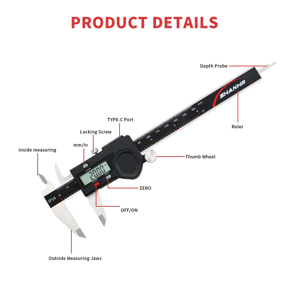 SHANHR New Hardened Stainless Steel 0-150mm Digital Caliper Vernier Caliper Micrometer Electronic Vernier Caliper Measuring Tool