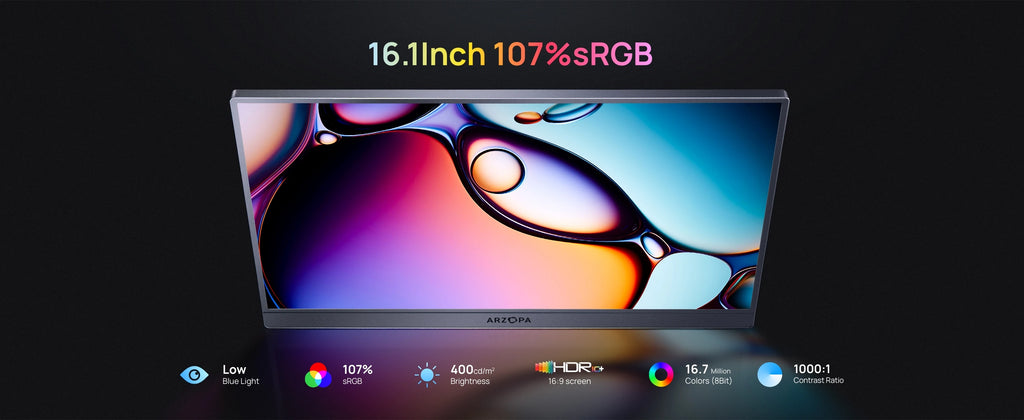 ARZOPA 16.1'' 180Hz 2.5K Portable Monitor, 2560x1440 QHD 107% sRGB, External Second Screen for Laptop, PC, PS5, Mac, Xbox-Z3FC