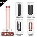 SenCiciMen 4-in-1 pink hair styler set with blow dryer nozzle, curling barrel, smooth comb, and straightening tool.