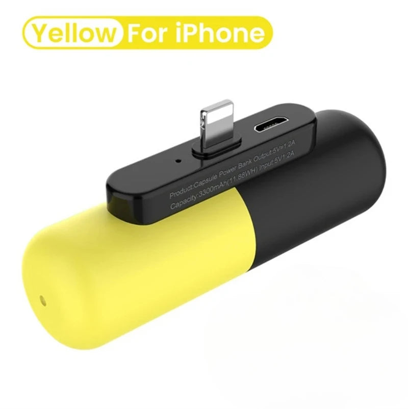 Mini Portable Charger 3000mAh for iPhone and Android - Fast Charging Lightning Yellow Tidesmit