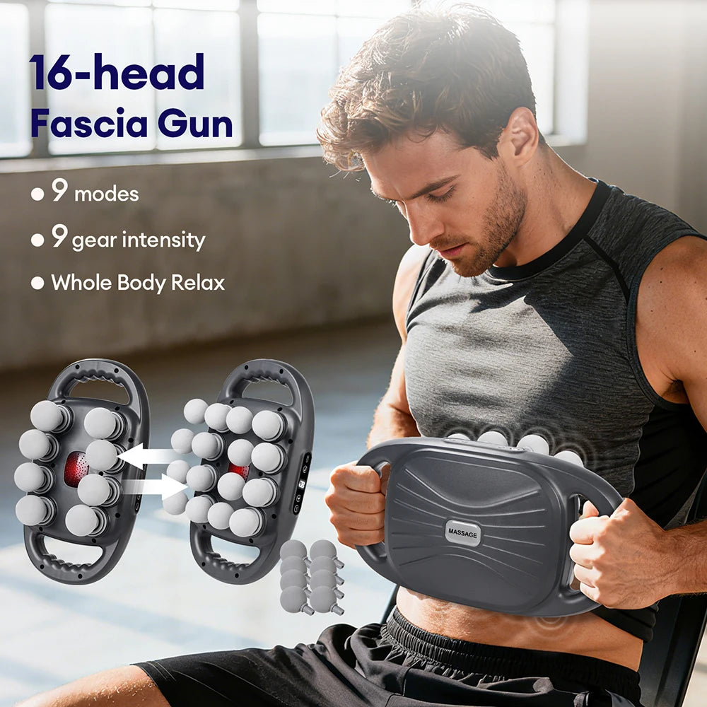 Deep Tissue Massage Gun Grey - 16 Head Portable Muscle Recovery Tool Relaxation Treatment Tidesmit