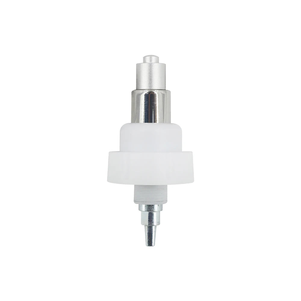 Silver and white shockwave therapy machine applicator tip for professional physiotherapy pain relief massage devices.