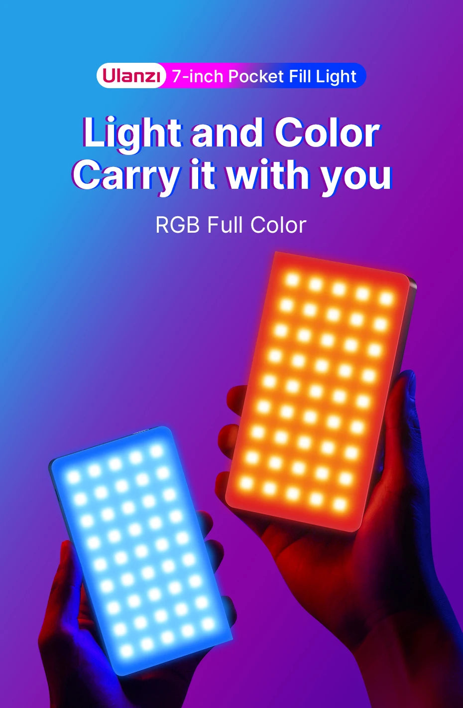 RGB LED Video Light | Portable 4000mAh CRI 95+ Pocket Panel (Ulanzi LT002) Tidesmit